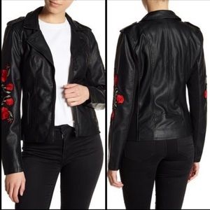 NWT Sebby Faux leather embroidered moto jacket